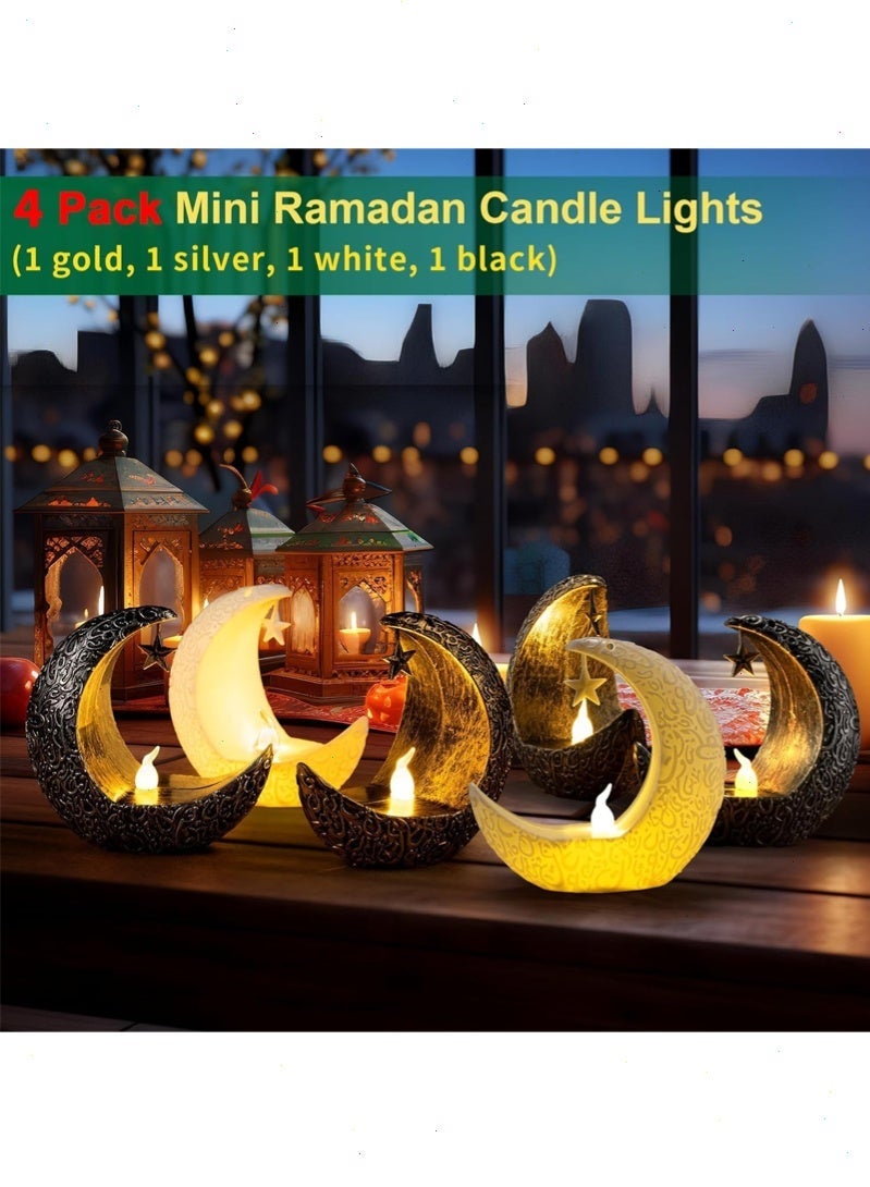 يواوليتي 4 قطع من أضواء رمضان - مصباح رمضان LED على شكل نجمة وقمر، زينة رمضان للمنزل وهدايا حفلات العيد - Image 4